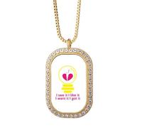 no/no Collier avec pendentif en forme de paroles émotionnelles en anglais classique avec strass et cristaux dorés