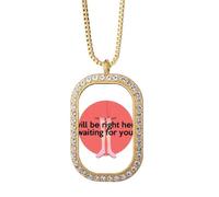 no/no Collier avec pendentif en forme de paroles émotionnelles en anglais classique en cristal de diamant doré