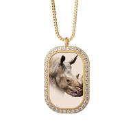 no/no Collier avec pendentif en forme de rhinocéros à cornes et cristal doré