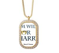 no/no Collier avec pendentif en forme de slogan pour candidat à l'élection - Bijoux dorés en cristal de diamant
