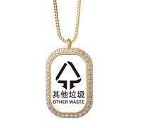 no/no Collier avec pendentif en forme de symbole « Other Waste Classify » - Bijoux dorés en cristal de