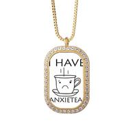 no/no Collier avec pendentif en forme de tasse de thé pour anxiété, art déco, bijoux dorés