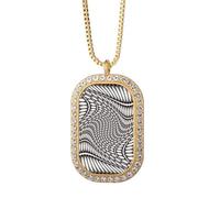 no/no Collier avec pendentif en forme d'ellipse en forme de lignes d'illusion - Bijou doré