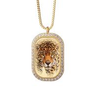 no/no Collier avec pendentif guépard presque féroce fart déco tendance avec diamant cristal doré