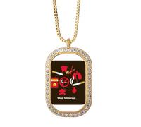 no/no Collier avec pendentif logo Stop Smoking Art Déco Mode Diamant Cristal Doré