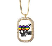 no/no Collier avec pendentif « Marriage Is About Love Not Gender » avec strass et cristaux dorés