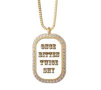 no/no Collier avec pendentif Once Bitten Twice Shy Art Déco Mode Diamant Cristal Doré