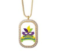 no/no Collier avec pendentif tête de carnaval Rio Brésil en cristal de diamant doré