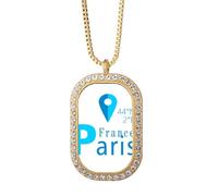 no/no Collier de voyage avec pendentif en cristal de diamant et coordonnées de la géographie de Paris