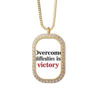 no/no Collier Pendentif Persistence Victory Overcome Difficult Cristal Diamant Doré