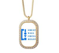 no/no Great Wall China Beijing Art Deco Fashion Collier Pendentif Diamant Cristal Doré Bijoux
