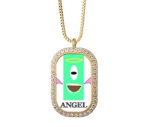 no/no Green Creature Collier avec pendentif en forme d'ange avec pendentif en cristal Doré