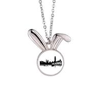 no/no Hong Kong Night View Lake Boat Collier avec pendentif lapin