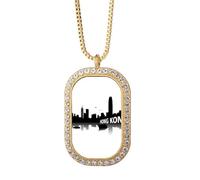 no/no Hong Kong Night View Lake Boat Collier pendentif diamant cristal doré