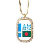 no/no I Am From Bangladesh Collier avec pendentif en cristal et strass Doré