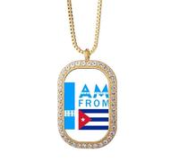 no/no I Am From Cuba Collier avec pendentif en cristal de diamant Doré