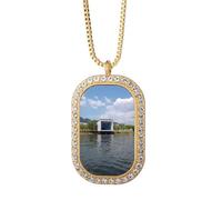 no/no Lake View Mountain Architecture Collier Pendentif Diamant Cristal Doré