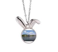 no/no Lake View Mountain Architecture Collier pendentif lapin animal bijoux cadeau