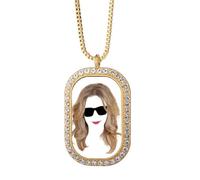 no/no Lèvres Femmes Lunettes de Cheveux Art Déco Mode Collier Pendentif Diamant Cristal Doré Bijoux