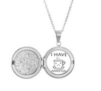 no/no Médaillon tendance Art déco avec tasse de thé pour anxiété - Cadeau d'anniversaire