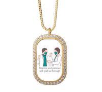 no/no Médecins Discus Communication Efforts Collier Pendentif Diamant Cristal Doré