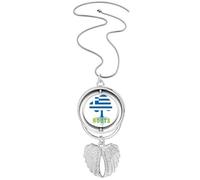 no/no Pendentif drapeau Root Faly Grèce Art Déco Mode Ailes d'ange Collier rotatif Bijoux, M