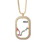 no/no Sell High Buy Low Red Art Deco Fashion Collier Pendentif Diamant Cristal Doré Bijoux