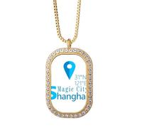 no/no Shanghai Geography Coordonnates Collier de voyage avec pendentif en cristal de diamant Doré