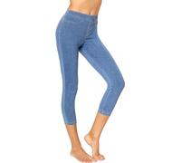 No Nonsense Legging Capri Classique en Denim avec Poches, Pantalon Extensible Confortable à Enfiler pour Femme, Denim Clair, Taille L