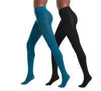 No Nonsense Super-Opaque Control-Top Tights Collants, 90 deniers, Noir/Galaxie, XL (Lot de 2) Femme