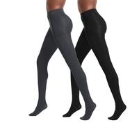 No Nonsense Super-Opaque Control-Top Tights Collants, 90 deniers, Noir/Graphite chiné, L (Lot de 2) Femme