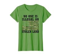 No One is Illegal on Stolen Land USA Flag Camo American Flag T-Shirt, Femme, Herbe, XXL