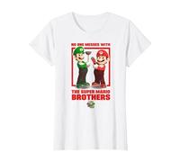 No One Messes with The Mario Bros. Portrait T-Shirt, Femme, Blanc, XS