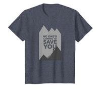 No Ones Coming to Save You Motivational Mountain Climbber T-Shirt, Enfant, Bleu Chiné, 10 Ans