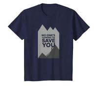 No Ones Coming to Save You Motivational Mountain Climbber T-Shirt, Enfant, Bleu Marine, 8 Ans