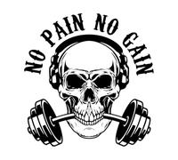 No Pain No Gain Décoration murale Fitness Skull Sticker mural Décoration murale Vinyle Amovible-L-58x60cm-Black