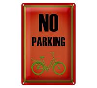 No Parking Plaque d'interdiction décorative avec motif de vélo, en vert sur rouge, idéal pour les garages et les supports à vélos, 30 cm x 40 cm