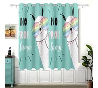 No Prob Llama Alpaga Rideaux occultants à œillets pour chambre d'enfant Taille enfant 54 x 55 cm 2 panneaux