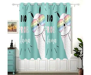 No Prob Llama Alpaga Rideaux occultants à œillets pour chambre d'enfant Taille enfant 54 x 55 cm 2 panneaux