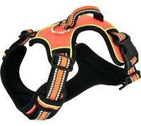No-Pull harnais pour chien respirant harnais pour chien chiot harnais avec bandes réfléchissantes guidage sûr réglable souple [Orange M]