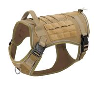 No Pull Military Tactical Nylon Dog Darness Outdoor Reflective Working Dog Training Harness for French Bulldog Allemand Shepherd Labrador,Brun,XL