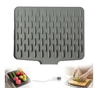 No-Spill Silicone Worktop Saver - Heat-Resistant & Non-Slip Mat for Drip-Free Drying, Multifunctional Silicone Dish Drying Mat with Built-in Slope Drain Lip, for Kitchen Sink (15.7*12.6in,Light gray)