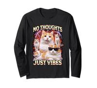No Thoughts Just Vibes Funny Cat Meme Bootleg Animaux Humour Manche Longue