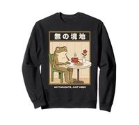No Thoughts Tête de café Vide Motif Grenouille Japonais Zen Sweatshirt