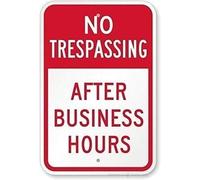No Trespassing After Hours Aluminum Sign Weatherproof Warning Decor for Construction Site Parking Lot Gate 8 X 12 inch