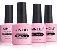 No Wipe Top Coat Et Base Coat, Matte Top Coat, 2 In 1 Builder Base Vernis À Ongles Semi-Permanent Finition Mat Et Brillante 10ml 4 Bouteilles Nail Starter Kit