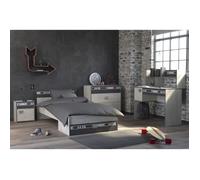 Noa Chambre Enfant Complete - Industriel - Décor Gris Loft Et Ombre - L 90 X L 200 Cm Gris