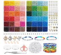 Noa Home Deco 16000+ perles pour bracelet, 3mm de rocaille couleurs kit, 300 perles Lettres avec cordon élastique et ciseaux pour Adulte Enfant Noël création de bijoux bracelets collier