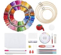 Noa Home Deco Kit de broderie, 100 couleurs de fil à broder, 5 cadres en bambou, 3 pièces en tissu de point de croix, aiguilles à coudre, kit de point de croix pour bricolage adulte débutant