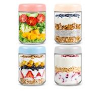 Noa Home Deco Lot de 4 Pots Overnight Oats 500ml avec Couvercles Colorés